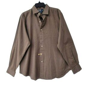 ⭐Polo Ralph Lauren Size 16.5/L Men's Shirt Vintage Brown Plaid Blake Button